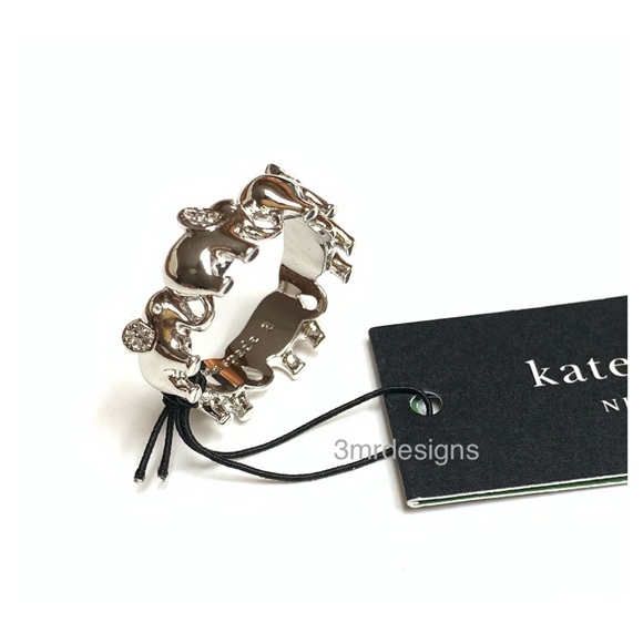 NWT Kate Spade ♠️ PRECIOUS ELEPHANT Silver Plated Brass /CZ Crystals Ring - Picture 5 of 9